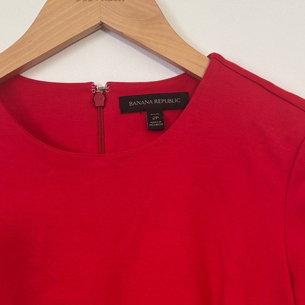 Banana Republic Red Dress Elegant Ruffle Sleeve Chic Minimalist Classic Style - Picture 3 of 8